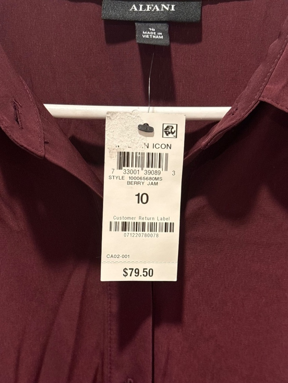 Alfani Purple Satin Long Sleeve Shirt Dress Knotted Waist- Size 10 NWT - Picture 4 of 5